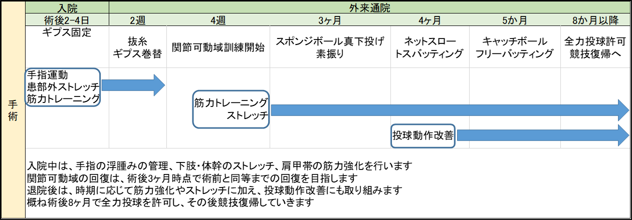 図5 手術後のリハビリテーションの流れ